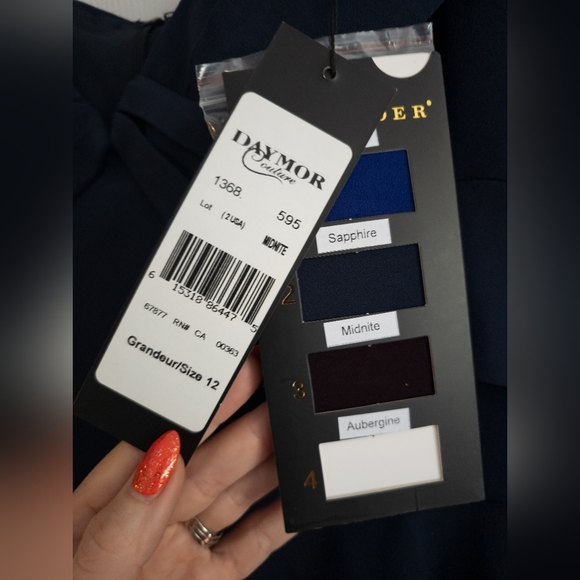 NWT Alexander by Daymor 1368 Off Shoulder Peplum Long Dress- Midnight - Picture 6 of 8